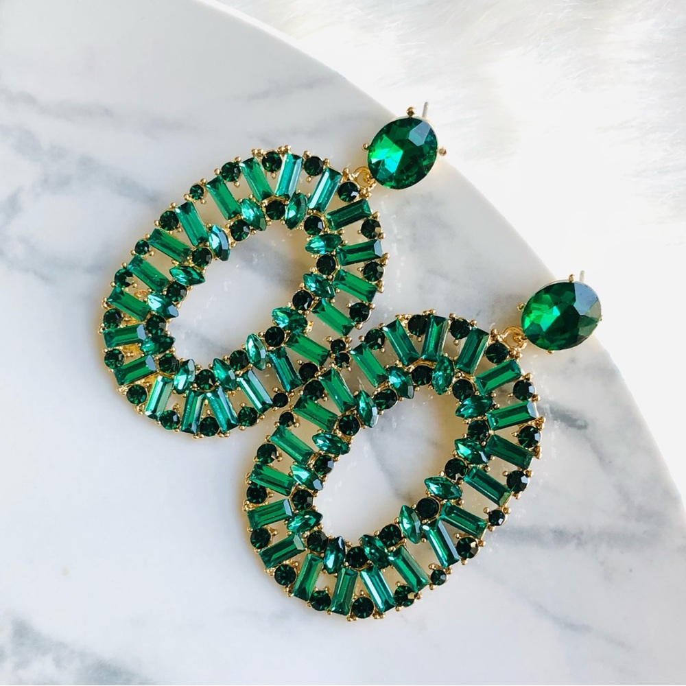 Green Emerald Oval Earrings